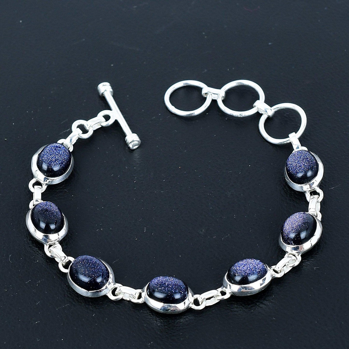 Blue Sunstone Adjustable Sterling Silver Bracelet