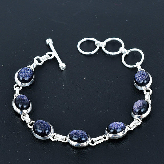 Blue Sunstone Adjustable Sterling Silver Bracelet