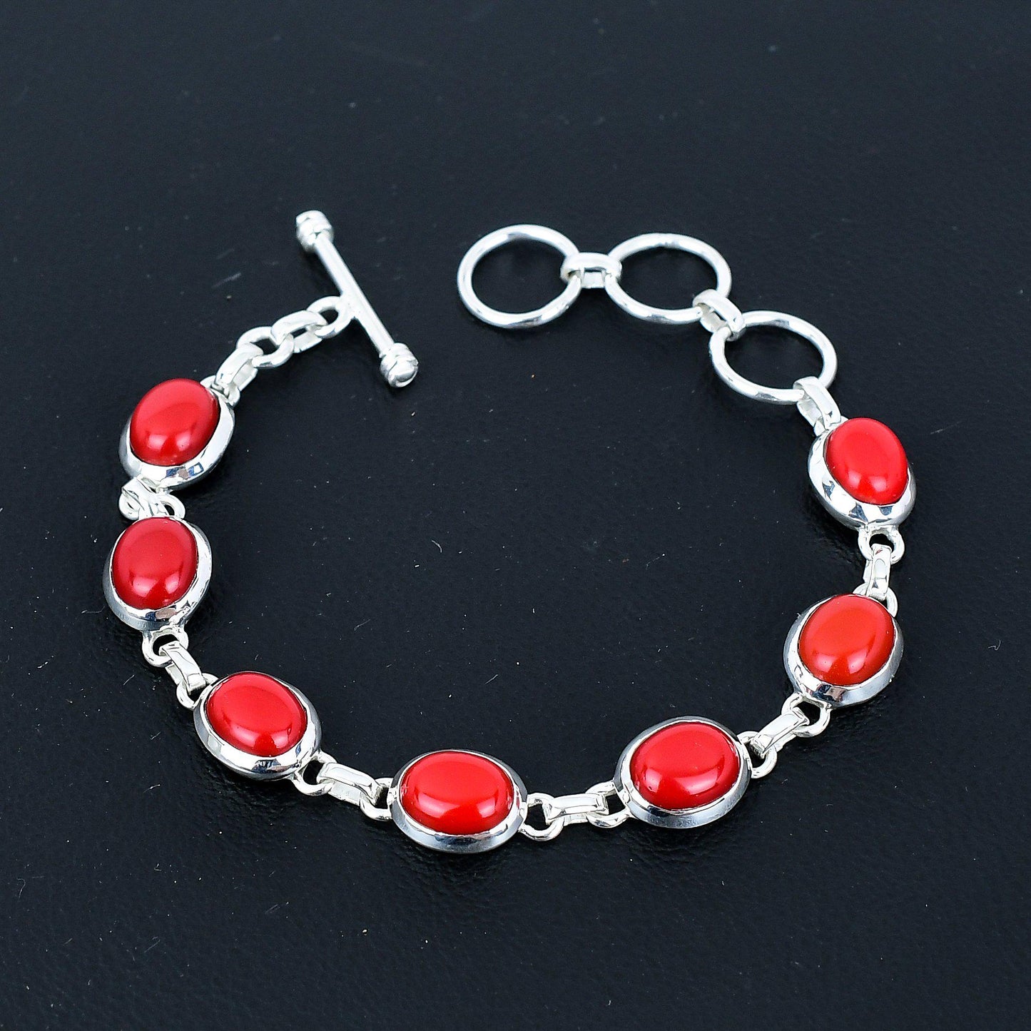 Red Coral Sterling Silver Bracelet