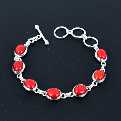 Red Coral Sterling Silver Bracelet