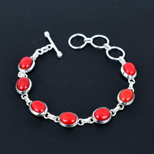 Red Coral Sterling Silver Bracelet