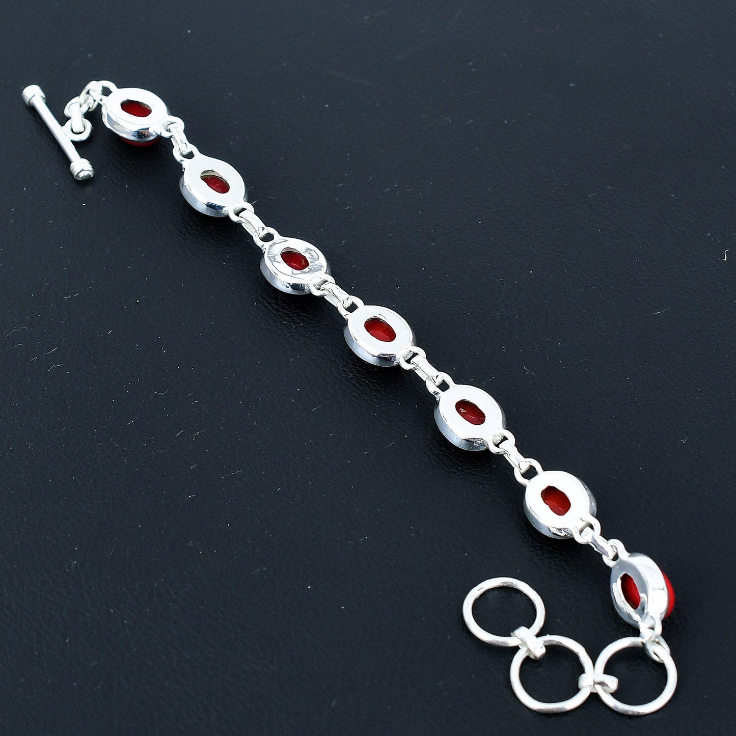 Red Coral Sterling Silver Bracelet