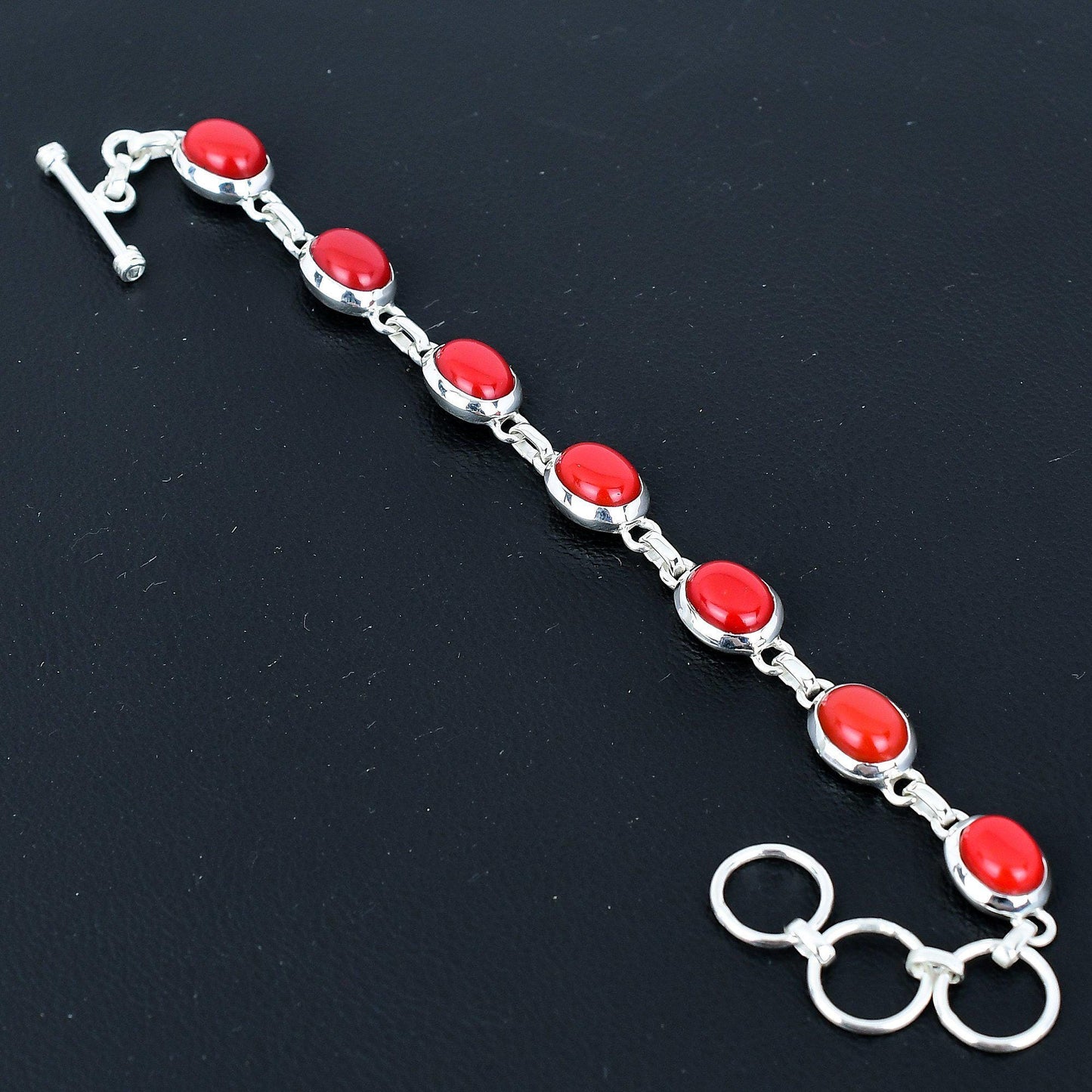 Red Coral Sterling Silver Bracelet
