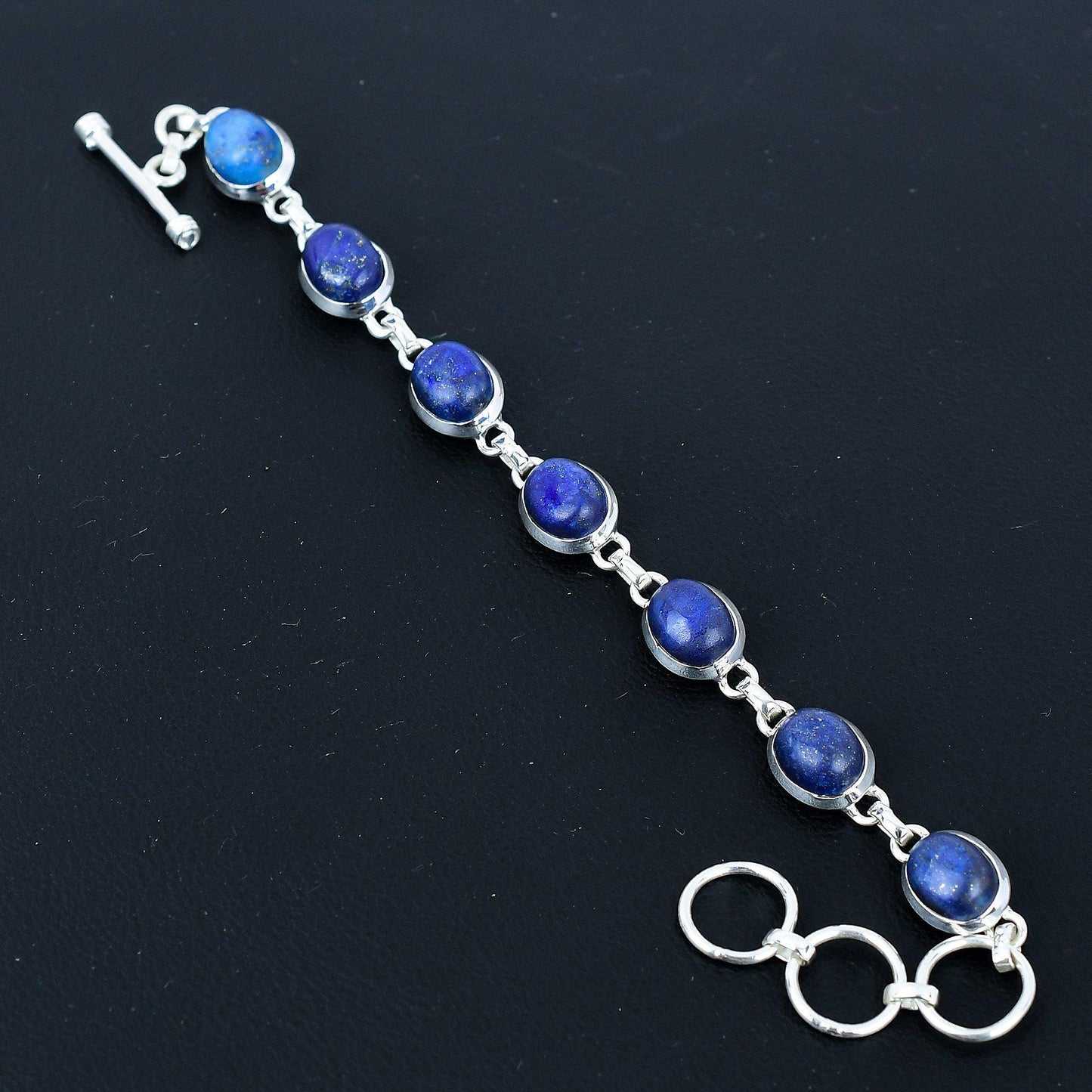 Blue Lapis Lazuli Sterling Silver Adjustable Bracelet