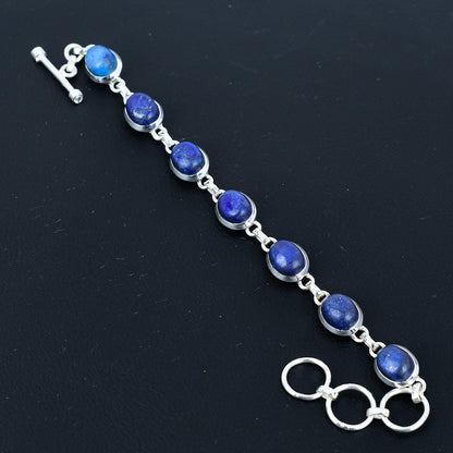 Blue Lapis Lazuli Sterling Silver Adjustable Bracelet