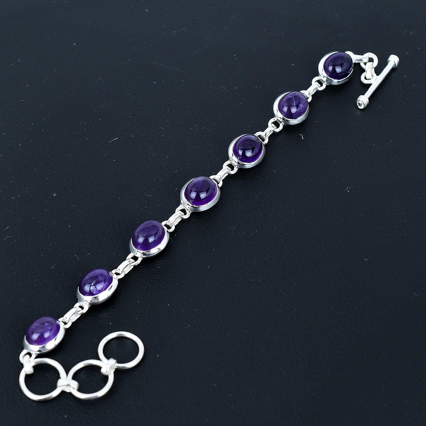Purple Amethyst Sterling Silver Adjustable Bracelet