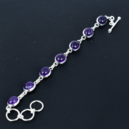 Purple Amethyst Sterling Silver Adjustable Bracelet