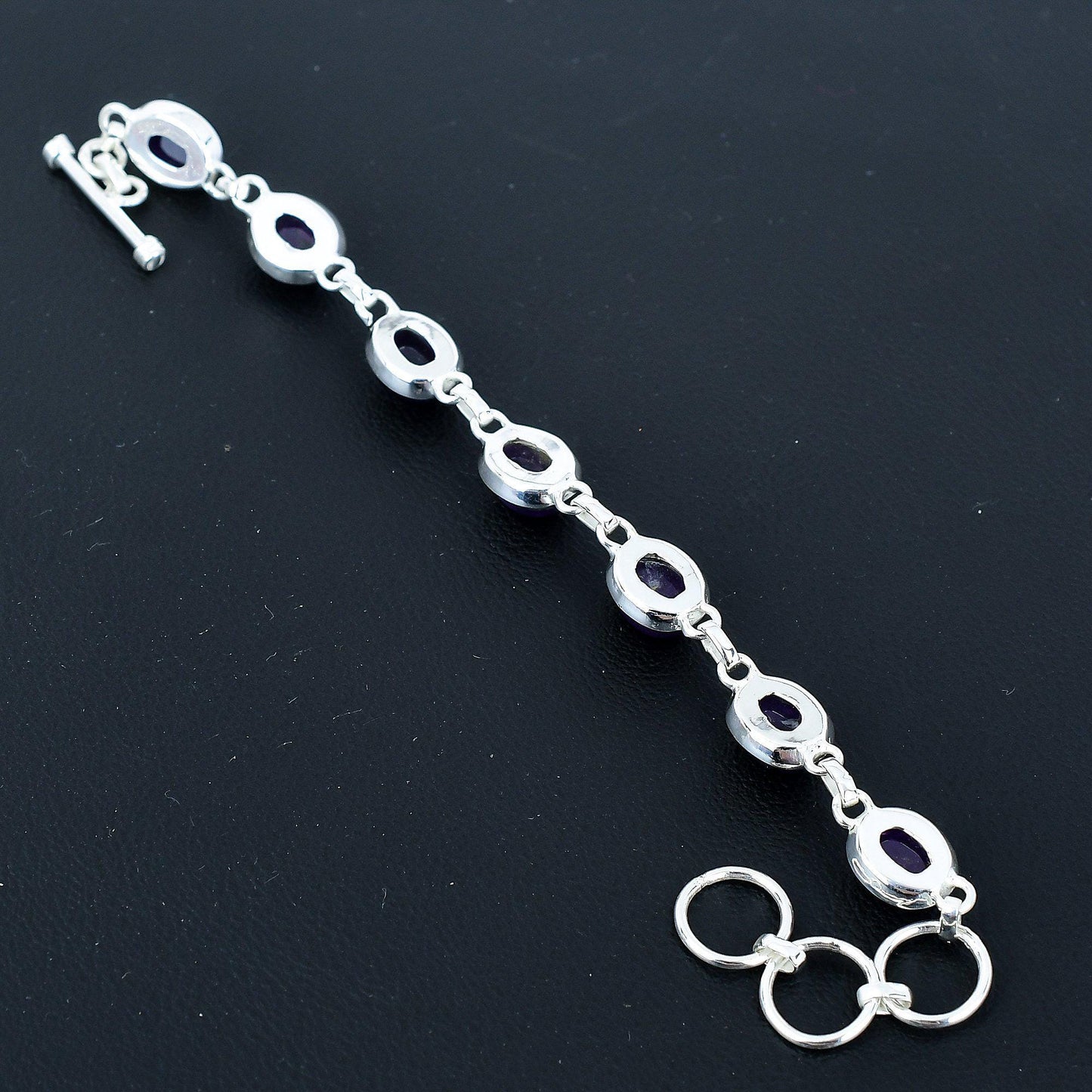Purple Amethyst Sterling Silver Adjustable Bracelet