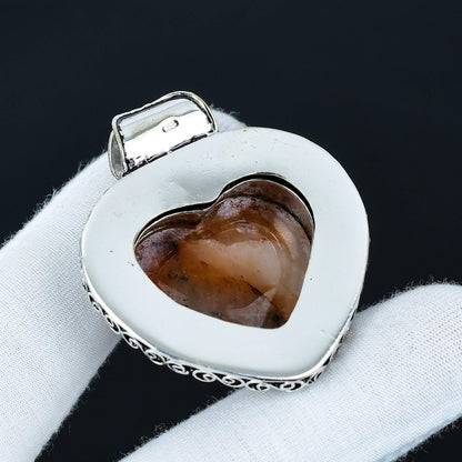 Orange Sunstone Heart Pendant in Vintage Sterling Silver Filigree
