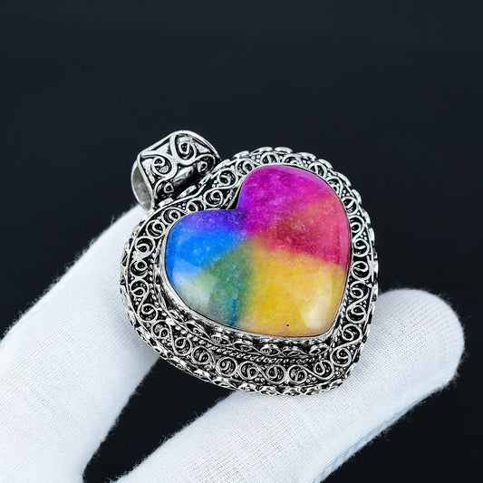 Rainbow Solar Quartz Heart Pendant