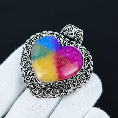 Rainbow Solar Quartz Heart Pendant