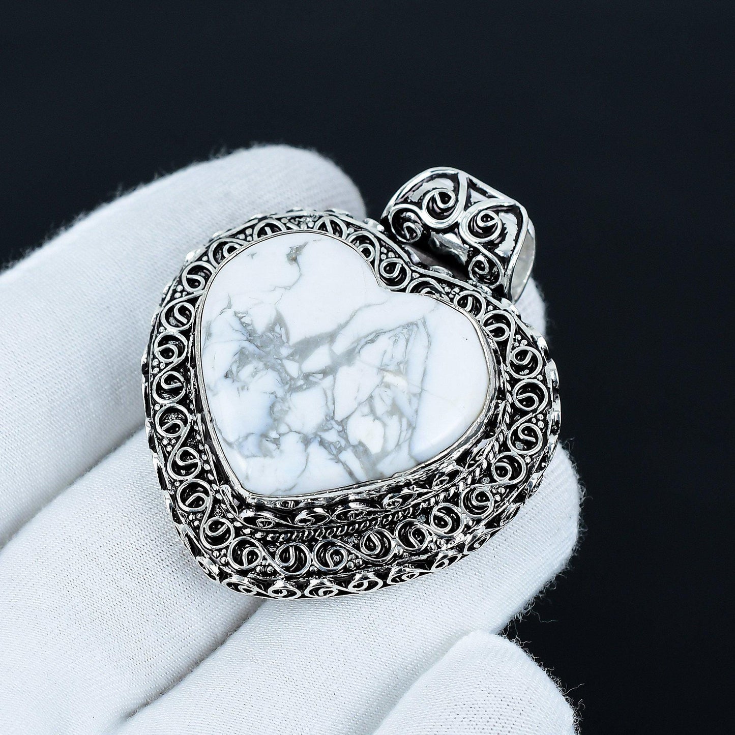 White Howlite Heart Gemstone Pendant