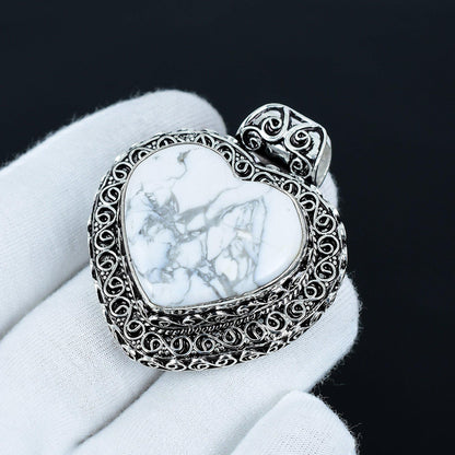 White Howlite Heart Gemstone Pendant
