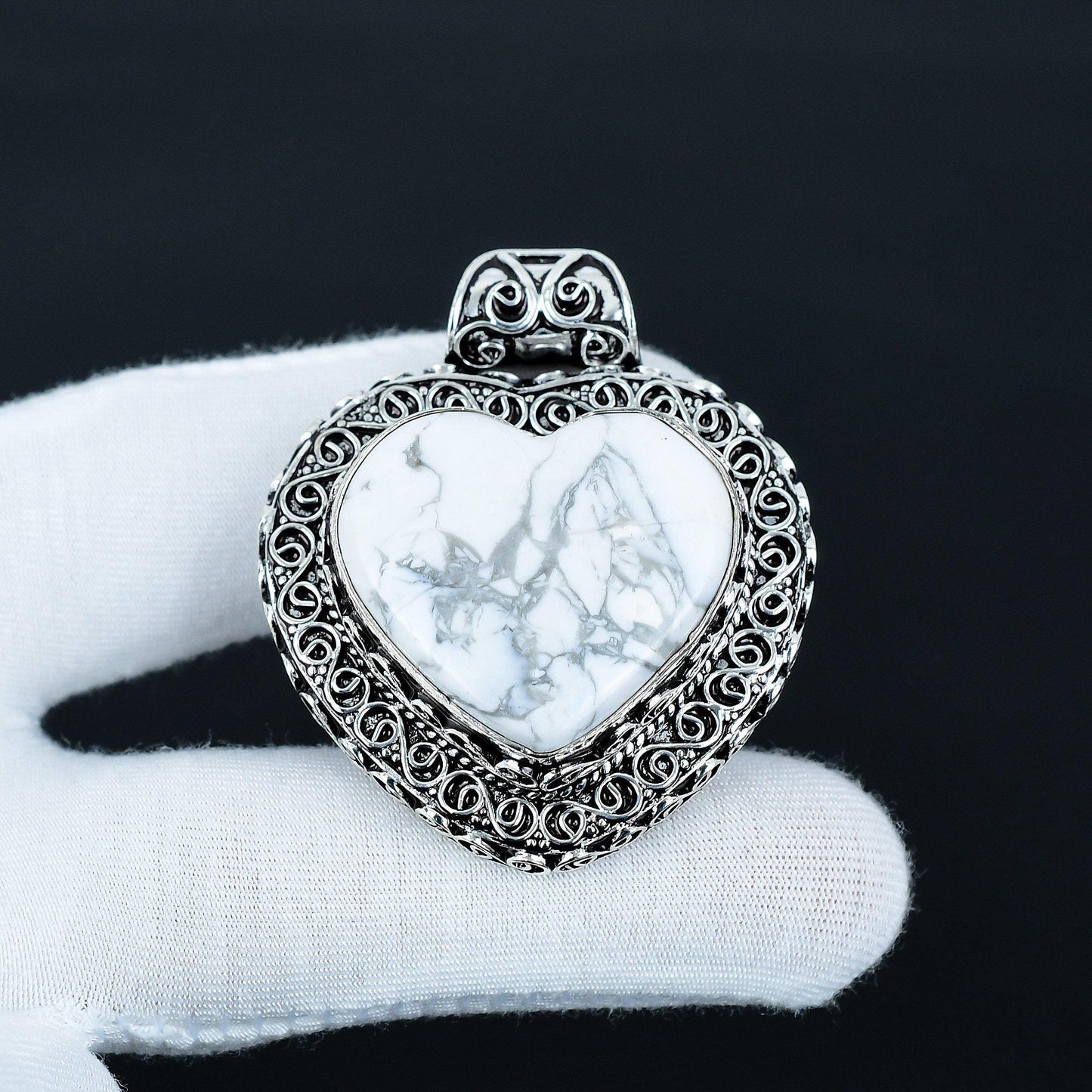 White Howlite Heart Gemstone Pendant