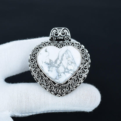 White Howlite Heart Gemstone Pendant