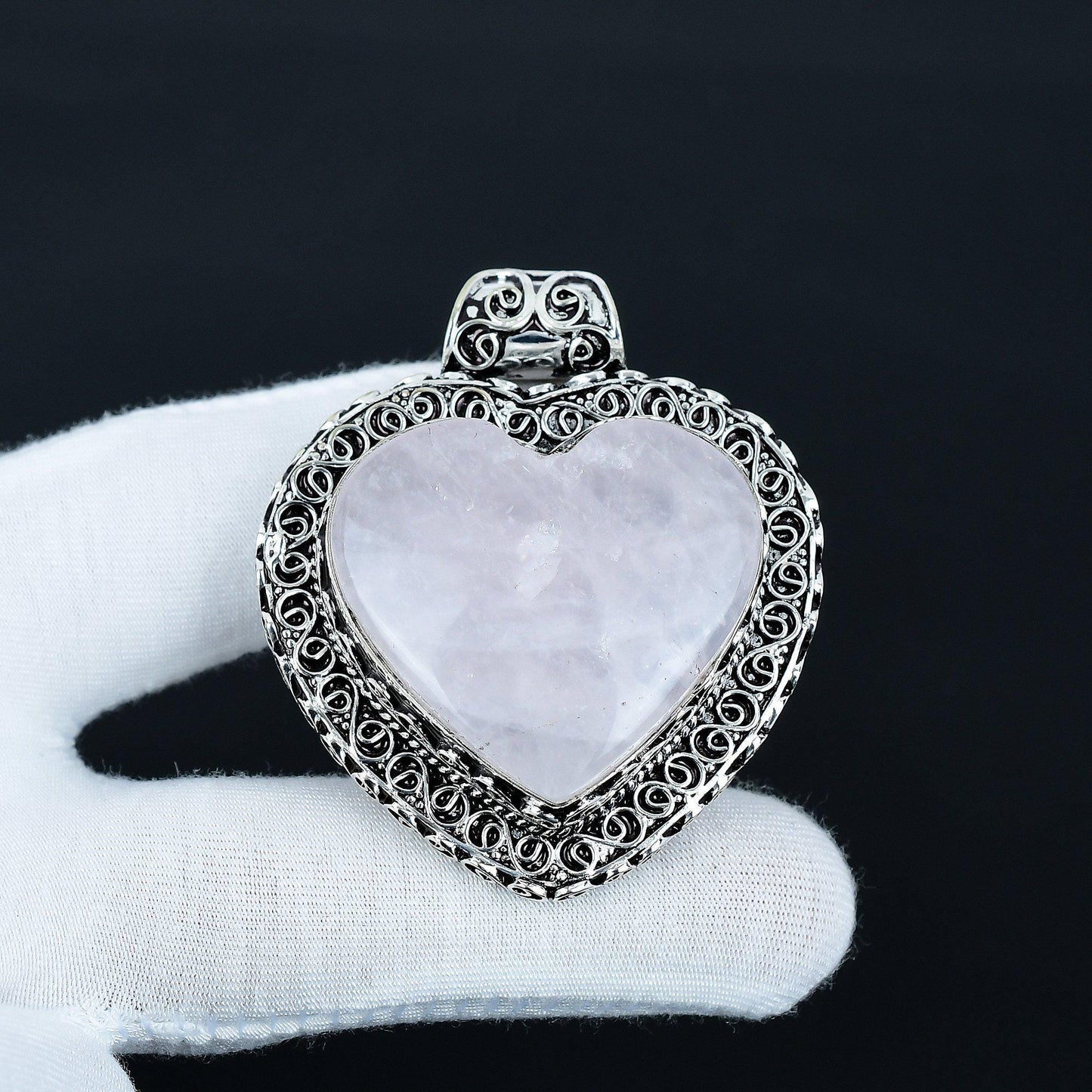 Sterling Silver Rose Quartz Heart Pendant