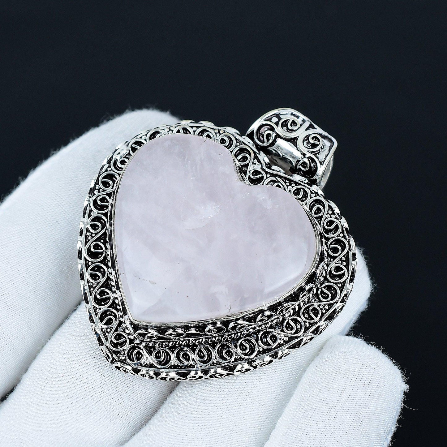Sterling Silver Rose Quartz Heart Pendant