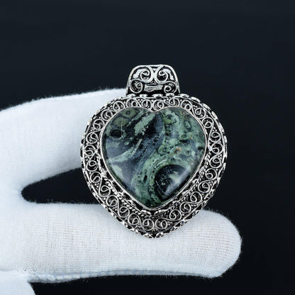 Green Kambaba Jasper Heart Pendant