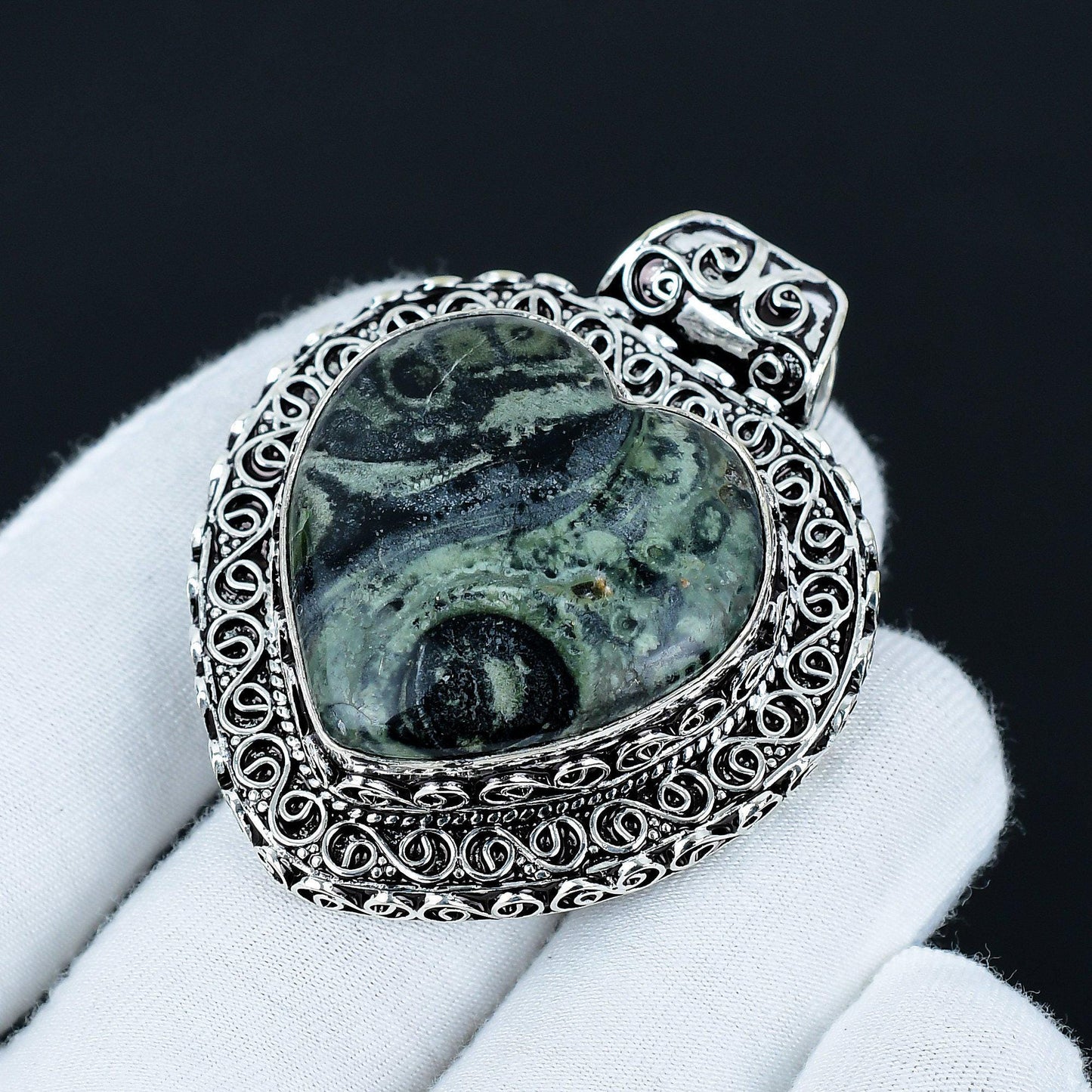 Green Kambaba Jasper Heart Pendant