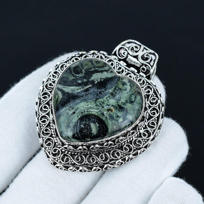 Green Kambaba Jasper Heart Pendant