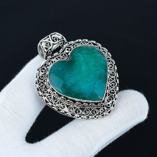 Green Emerald Gemstone Heart Pendant