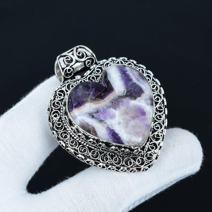 Purple Chevron Amethyst Heart Pendant