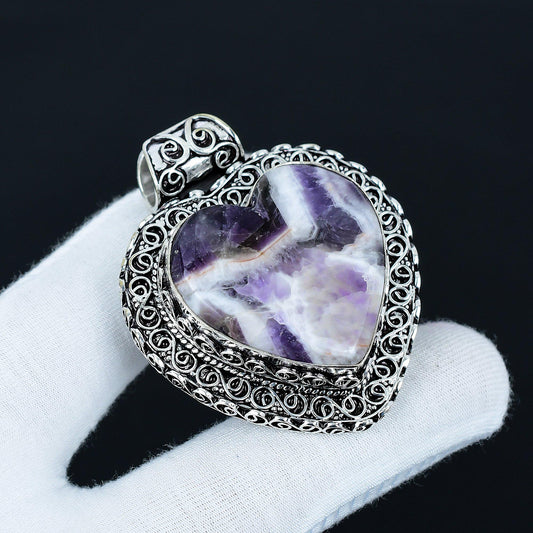 Purple Chevron Amethyst Heart Pendant