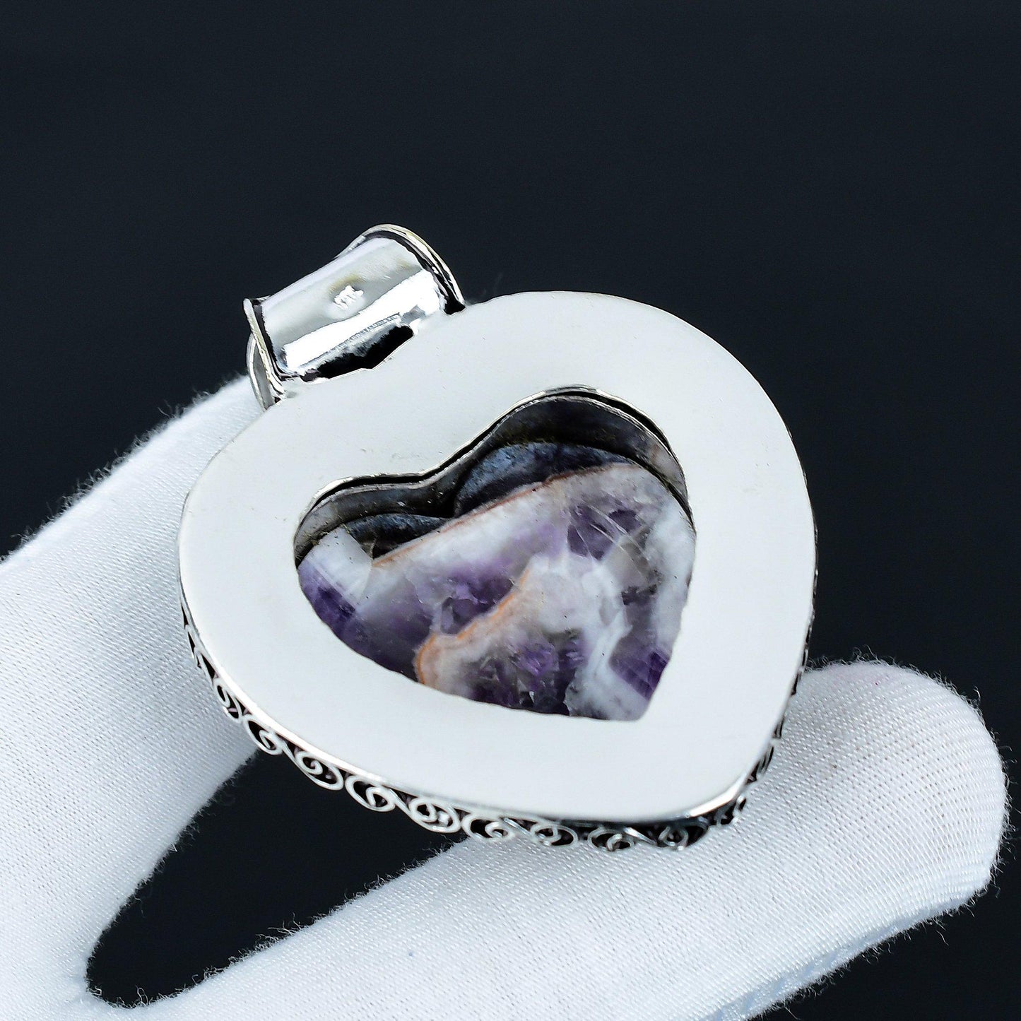 Purple Chevron Amethyst Heart Pendant