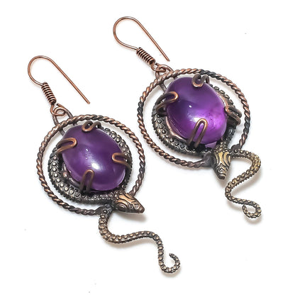 Purple Amethyst Gemstone Copper Dangle Earrings