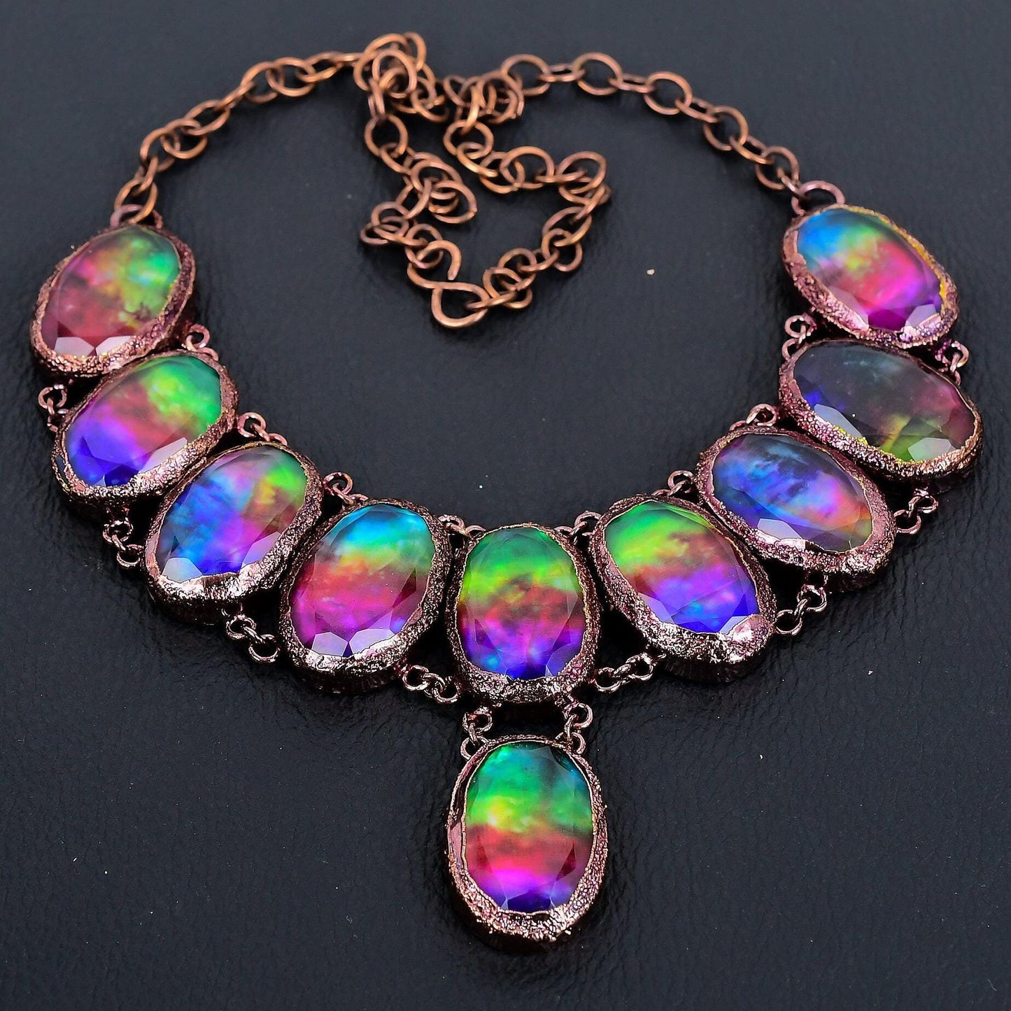 Rainbow Ammolite Gemstone Copper Necklace