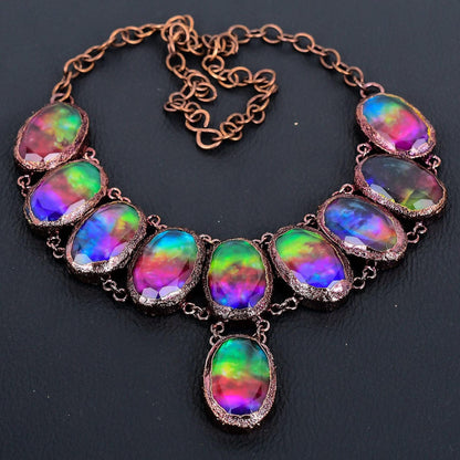 Rainbow Ammolite Gemstone Copper Necklace