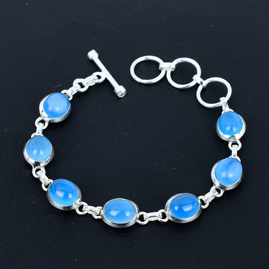 Blue Chalcedony Sterling Silver Bracelet