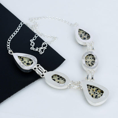 Beige Dalmatian Jasper Gemstone Necklace