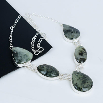 Green Prehnite Sterling Silver Necklace