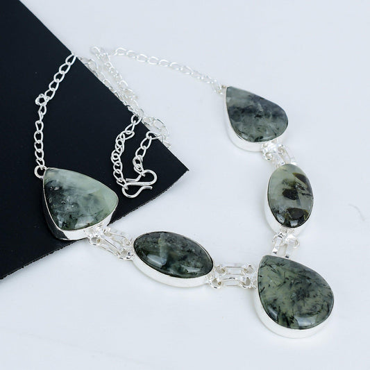 Green Prehnite Sterling Silver Necklace