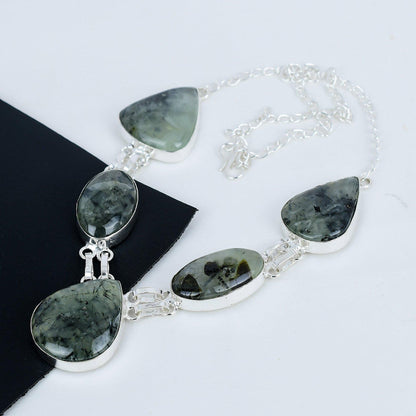 Green Prehnite Sterling Silver Necklace