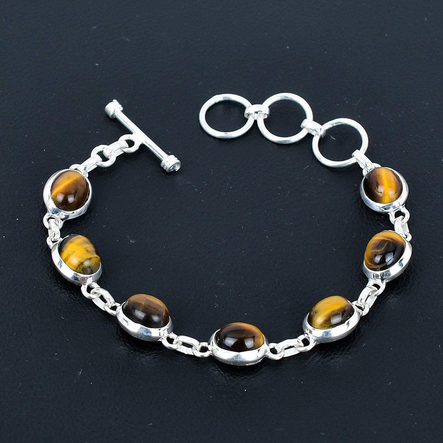 Brown Tiger Eye Sterling Silver Bracelet