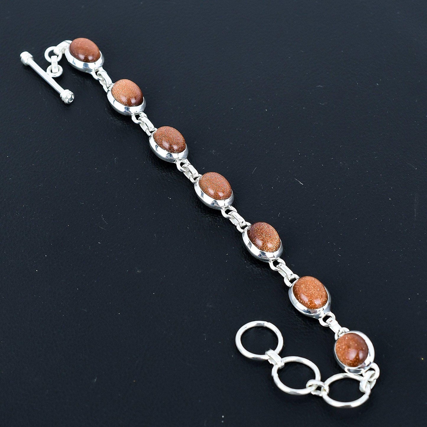 Orange Sunstone Sterling Silver Adjustable Bracelet