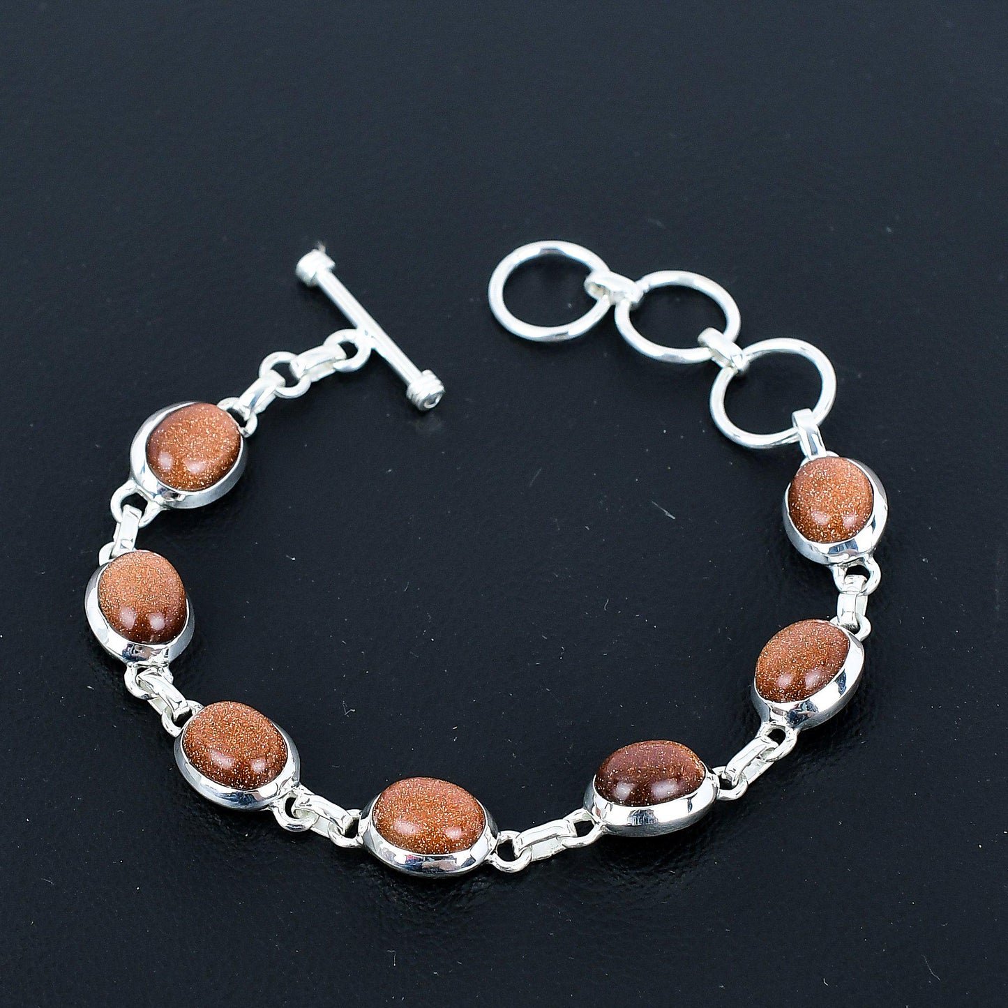 Orange Sunstone Sterling Silver Adjustable Bracelet