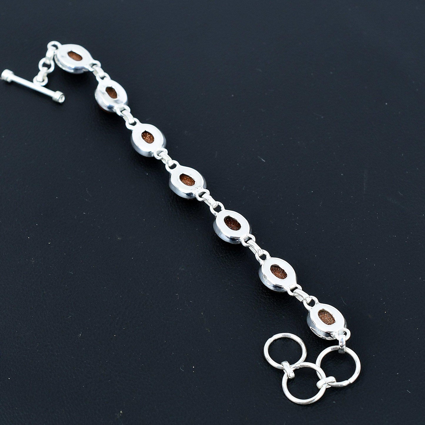 Orange Sunstone Sterling Silver Adjustable Bracelet
