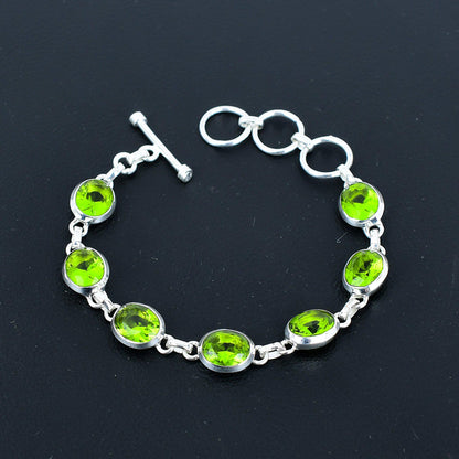 Green Peridot Sterling Silver Bracelet