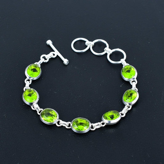 Green Peridot Sterling Silver Bracelet