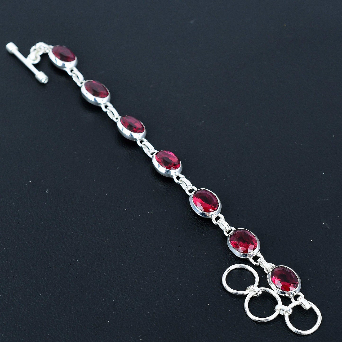 Red Garnet Sterling Silver Adjustable Bracelet