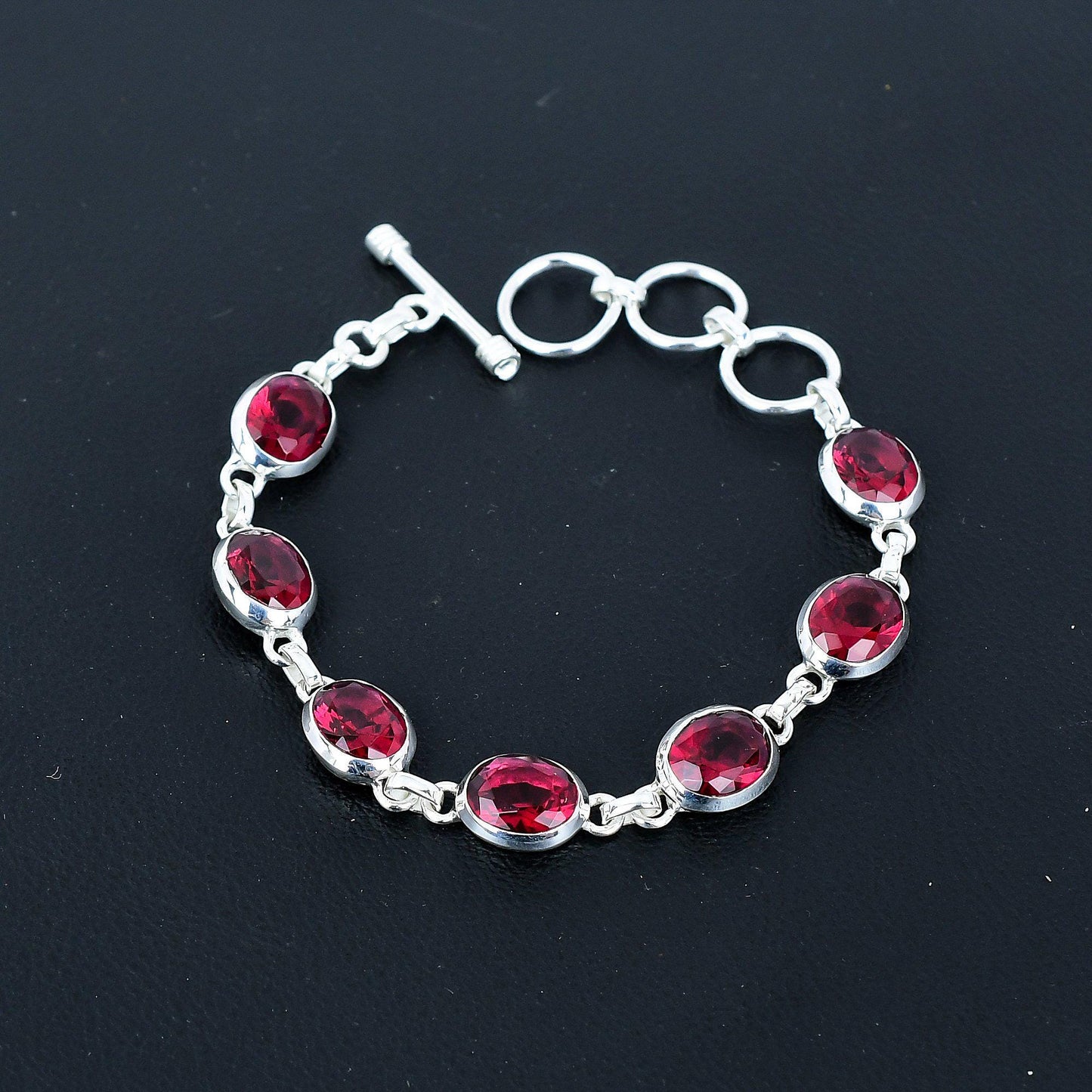 Red Garnet Sterling Silver Adjustable Bracelet