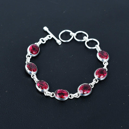 Red Garnet Sterling Silver Adjustable Bracelet