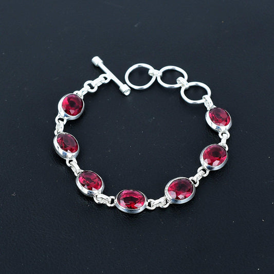 Red Garnet Sterling Silver Adjustable Bracelet