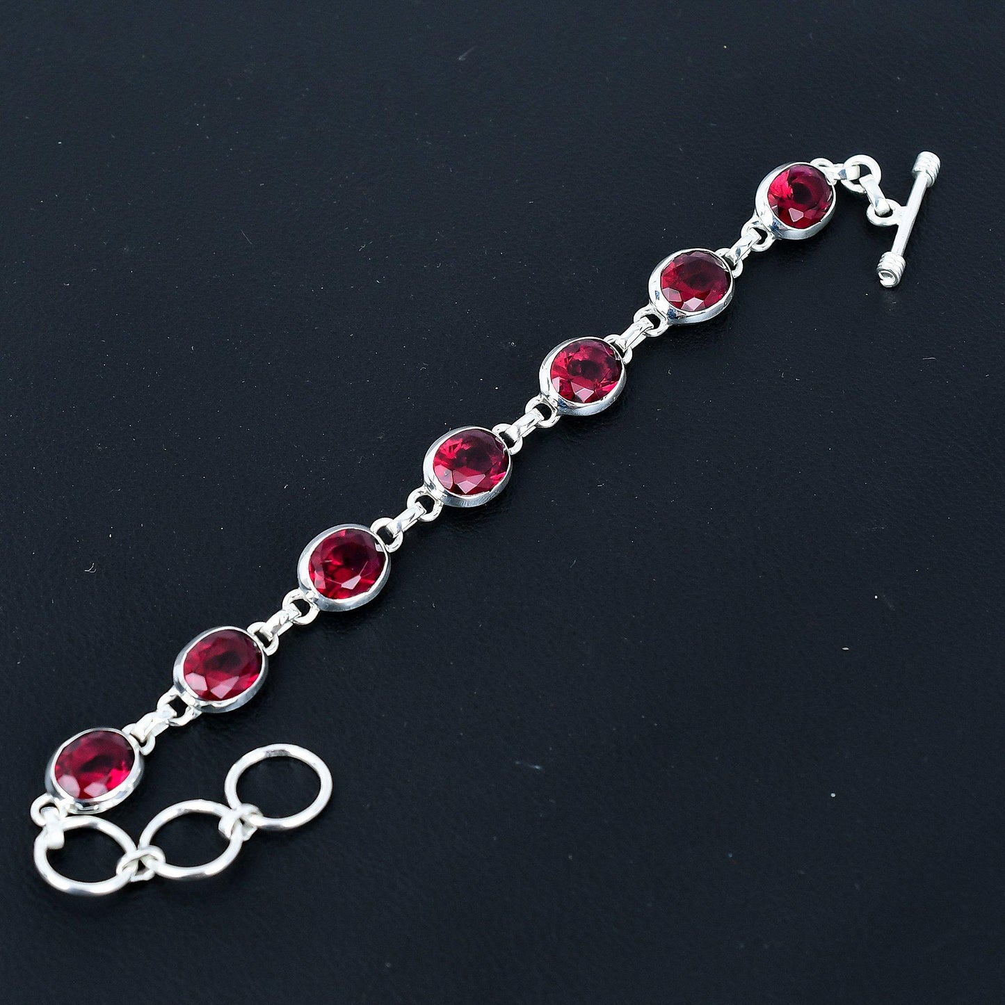 Red Garnet Sterling Silver Adjustable Bracelet