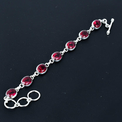 Red Garnet Sterling Silver Adjustable Bracelet
