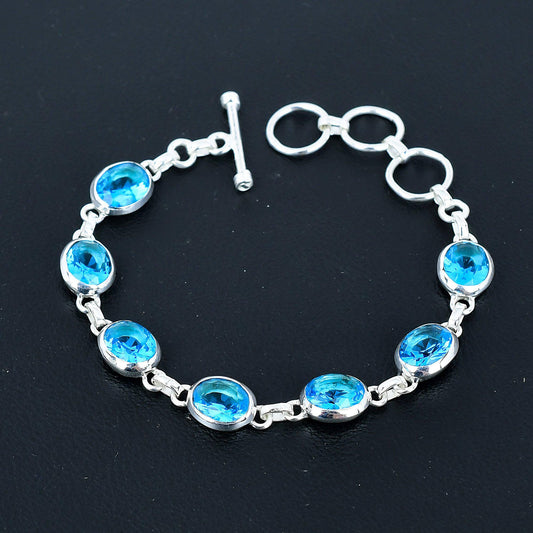Swiss Blue Topaz Sterling Silver Adjustable Bracelet