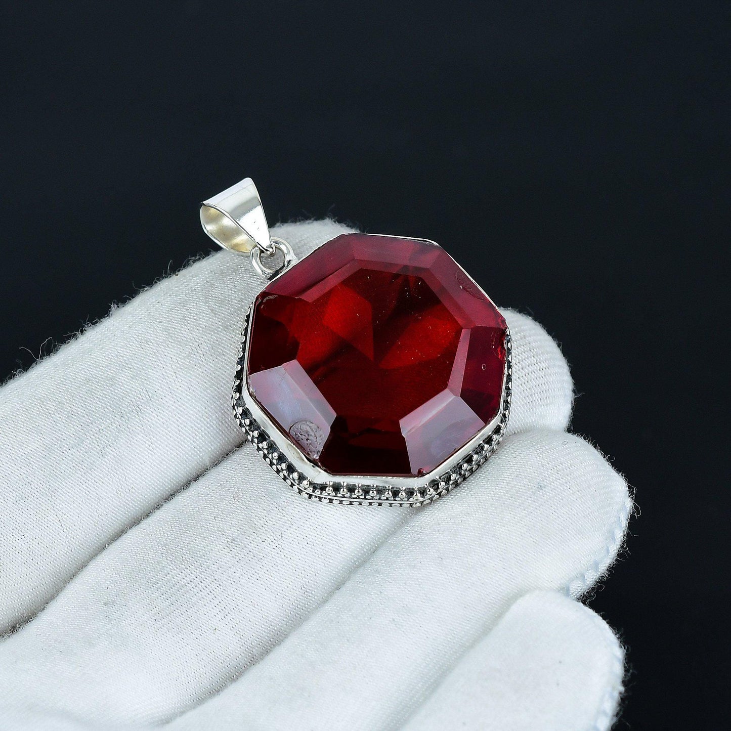 Red Garnet Sterling Silver Pendant